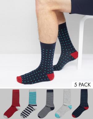 Набор из 5 пар носков в полоску и горошек Urban Eccentric. Цвет: мульти