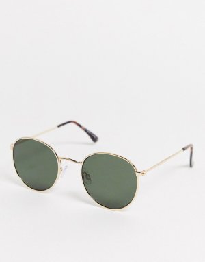 Золотистые круглые солнцезащитные очки -Золотой Topman