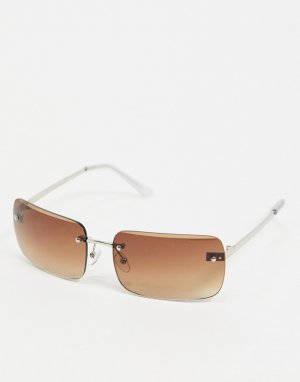 Квадратные солнцезащитные очки без оправы с коричневыми градиентными стеклами в стиле 90-х -Коричневый цвет ASOS DESIGN
