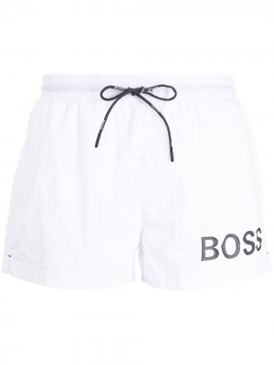 Плавки-шорты с кулиской и логотипом BOSS. Цвет: белый