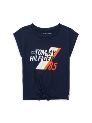 Футболка с галстуком для девочек-марафонцев, темно-синий Tommy Hilfiger