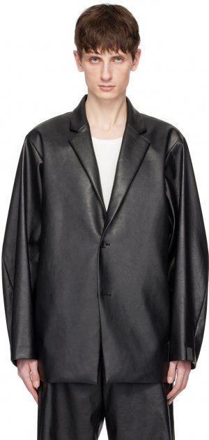 Черный пиджак из искусственной кожи с объемными плечами N.Hoolywood