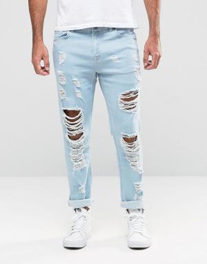 Выбеленные зауженные джинсы Hoxton Denim. Цвет: синий