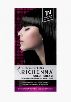 Краска для волос Richenna с хной корейская Color Cream, Natural Black, 1N. Цвет: черный