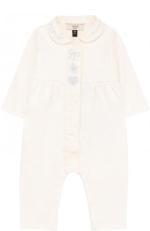 Хлопковая пижама с вышивкой Armani Junior. Цвет: белый