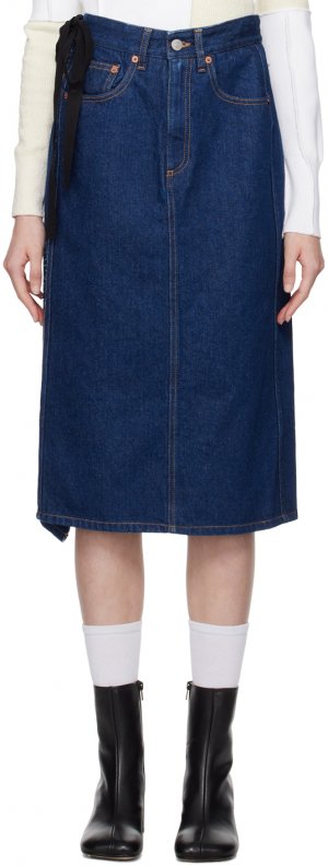Джинсовая юбка-миди цвета индиго с запахом Mm6 Maison Margiela