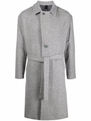 Однобортное пальто с поясом Hevo. Цвет: серый
