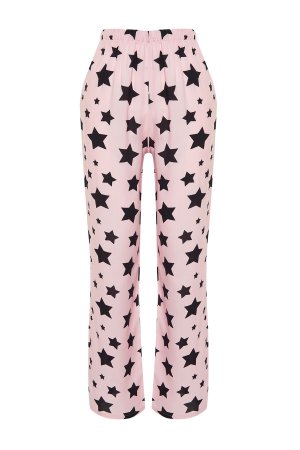Пижамные штаны из вискозной ткани с узором «пудра» и звездами , розовый Trendyol