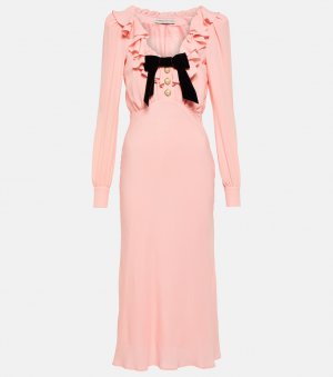 Украшенное платье миди из смесового шелка ALESSANDRA RICH, розовый Rich