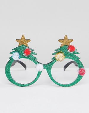 Новогодние очки с оправой в виде елок NPW. Цвет: мульти