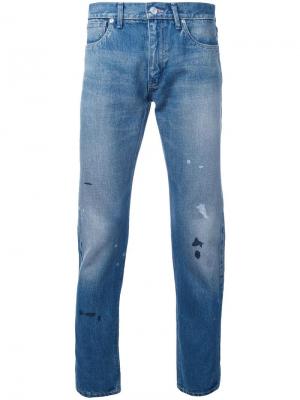 Узкие джинсы с пятнами краски Bedwin & The Heartbreakers. Цвет: синий