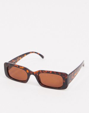 Солнцезащитные очки в прямоугольной черепаховой оправе -Коричневый New Look