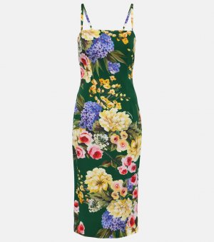 Платье миди из кади с цветочным принтом , мультиколор Dolce&Gabbana