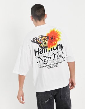 Белая oversized-футболка с принтом бабочки спереди и сзади -Белый ASOS DESIGN