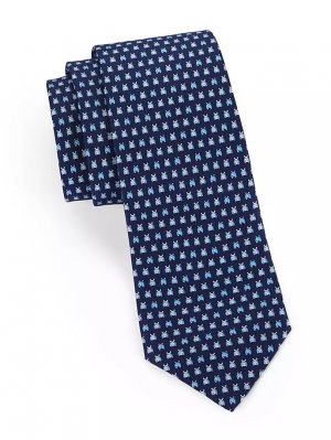 Шелковый галстук с принтом «Бегемот» , темно-синий Ferragamo