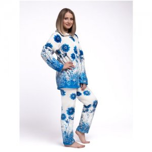 Костюм домашний женский Vakkas- tekstile велюровый для дома ,пижама женская теплая Вакас-текстиль. Цвет: белый/синий/голубой