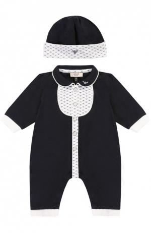 Комплект из хлопковой пижамы и шапки Armani Junior. Цвет: темно-синий