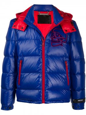 Пуховик с аппликацией Skull Philipp Plein. Цвет: синий