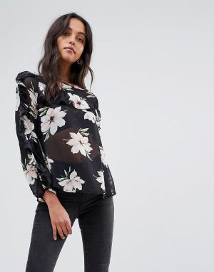 Блузка с цветочным принтом AX Paris. Цвет: черный