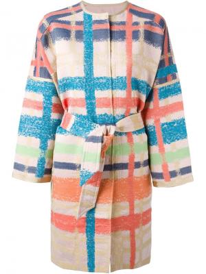 Пальто в клетку с поясом Tsumori Chisato. Цвет: розовый и фиолетовый