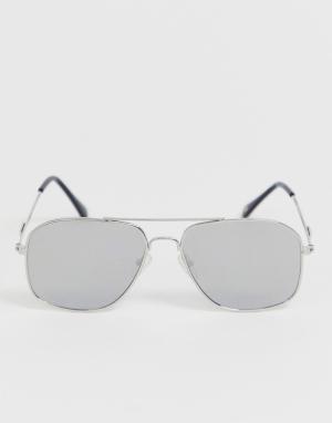 Солнцезащитные очки-авиаторы с зеркальными стеклами -Серебристый River Island