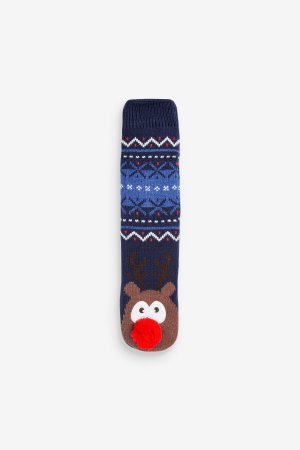 Тапочки-носки с мотивом рождественского оленя , синий Next