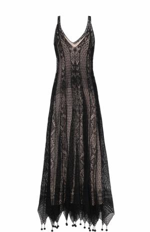Вязаное шелковое платье с декоративной отделкой Alexander McQueen. Цвет: черный