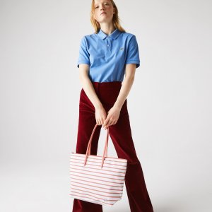 Сумки Женская большая сумка-шоппер L.12.12 из ткани в полоску Lacoste. Цвет: розовый