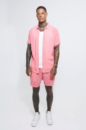 Рубашка и короткий комплект из сырной ткани с коротким рукавом , розовый Boohoo