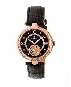 Автоматические часы Stella из розового золота, черные кожаные часы, 39 мм , черный Empress