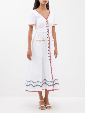 Платье миди luella-c с вышивкой из смесового хлопка , белый Saloni