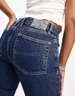 Жесткие расклешенные джинсы COLLUSION x008 синего цвета с белой строчкой