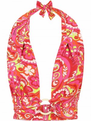 Укороченный топ с вырезом халтер и цветочным принтом Dolce & Gabbana. Цвет: розовый