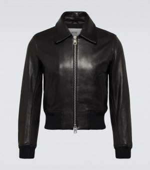 Кожаный пиджак, черный AMI Paris