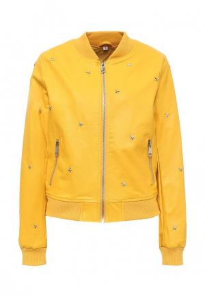 Куртка кожаная B.Style. Цвет: желтый