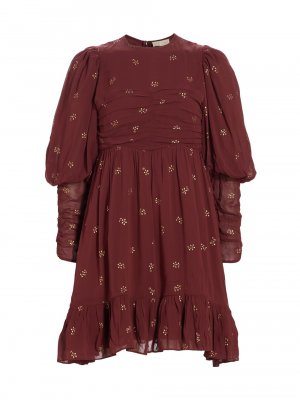 Мини-платье из жоржета со сборками, бордовый byTiMo