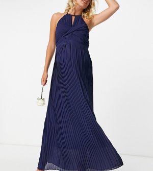 Темно-синее плиссированное платье макси с драпированной деталью Bridesmaid-Темно-синий TFNC Maternity
