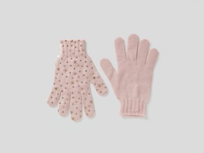 Перчатки с ламинированными звездам Benetton. Цвет: розовый