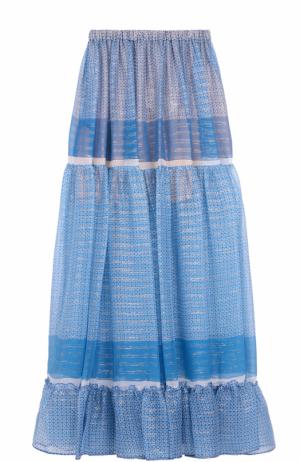 Шелковая юбка-макси с оборкой Stella McCartney. Цвет: синий