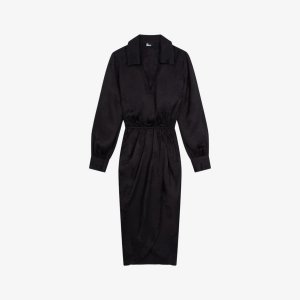 Асимметричное атласное платье миди с цветочным принтом , черный The Kooples
