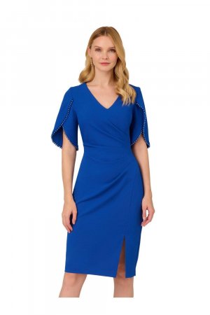 Вязаное платье из крепа с жемчужной отделкой , синий Adrianna Papell