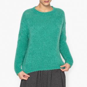 Пуловер с V-образным вырезом, трикотаж джерси из мохера POMANDERE. Цвет: зеленый