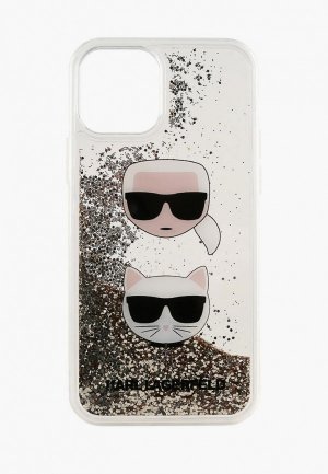 Чехол для iPhone Karl Lagerfeld 12/12 Pro (6.1), Liquid glitter and Choupette heads Gold. Цвет: золотой