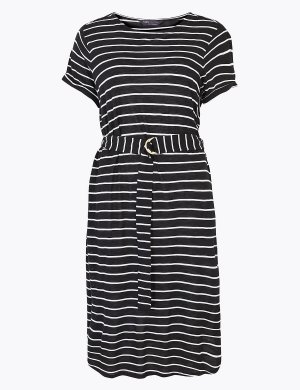 Пляжное платье миди из джерси в полоску, Marks&Spencer Marks & Spencer. Цвет: черный микс