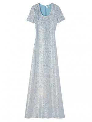 Платье вязки с короткими рукавами и пайетками , синий St. John