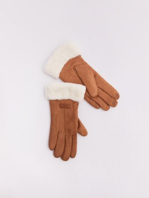 Тёплые замшевые перчатки с функцией Touch Screen zolla. Цвет: бежевый
