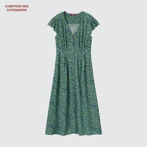 Платье длинное Comptoir de Cotonnier из шелка, синий Uniqlo