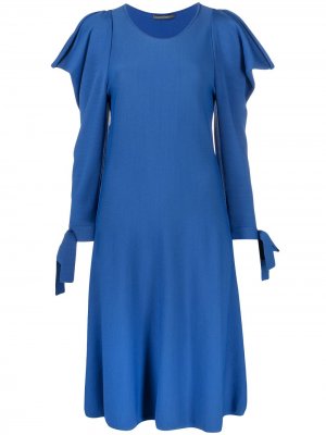 Платье миди с длинными рукавами и оборками Alberta Ferretti. Цвет: синий