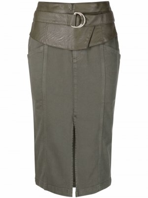 Джинсовая юбка с завышенной талией и поясом PINKO. Цвет: зеленый