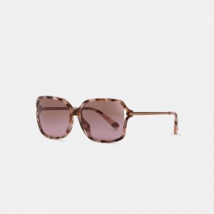 Солнцезащитные очки в металлической открытой оправе розового черепахового цвета Coach